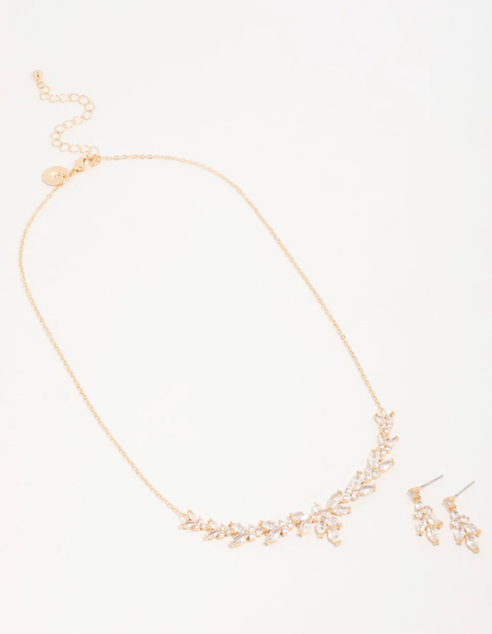 Gold Cubic Zirconia Leaf Vine Necklace & Earrings Set
