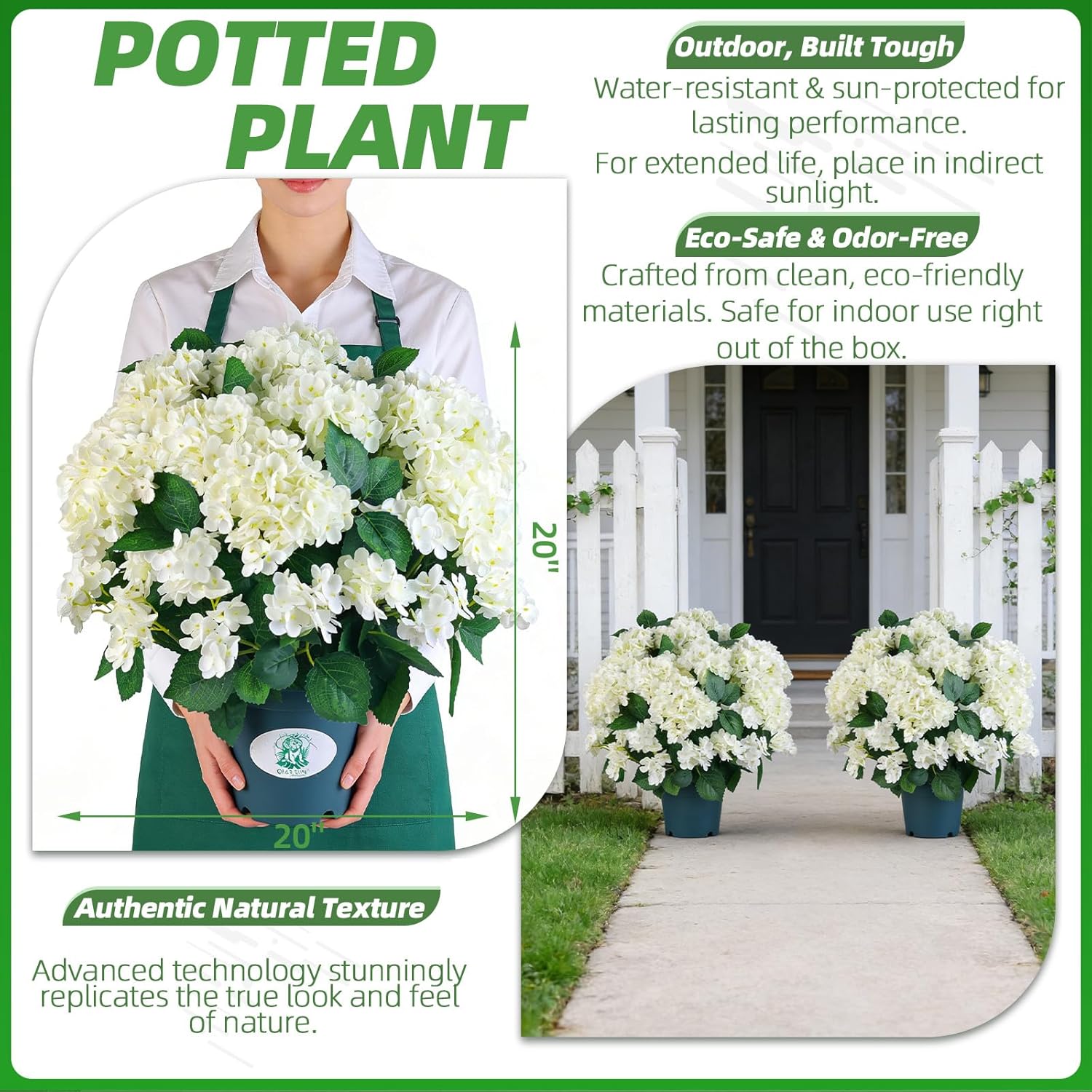 QIANYUN Artificial Hydrangea Bush – 20 Inch Potted Faux Hydrangea Plant, UV Resistant Outdoor Hydrangea Artificial Plants for Front Porch, Garden, Patio & Indoor Decor