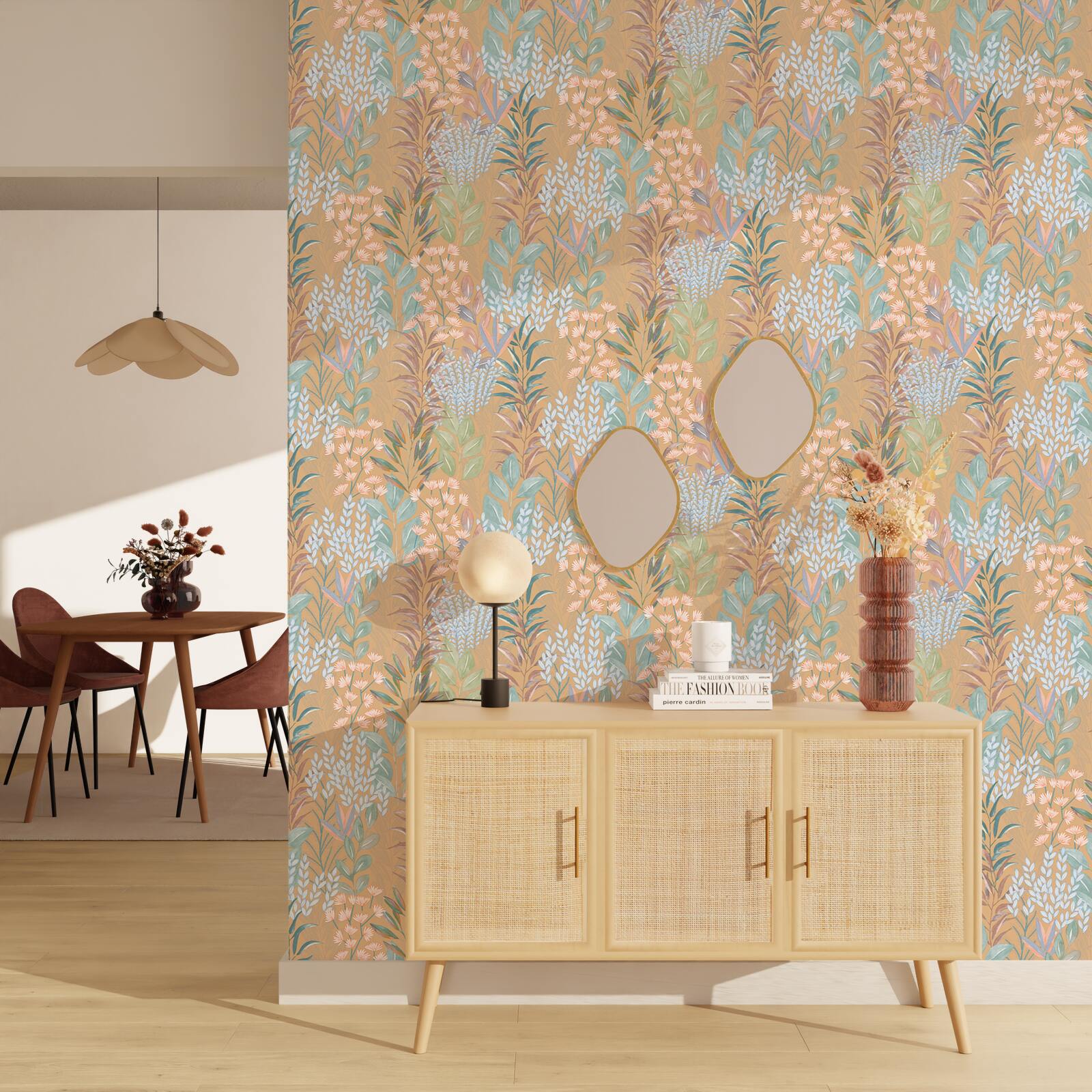 Papier peint intissé SAYANA coloris ocre et bleu azur
