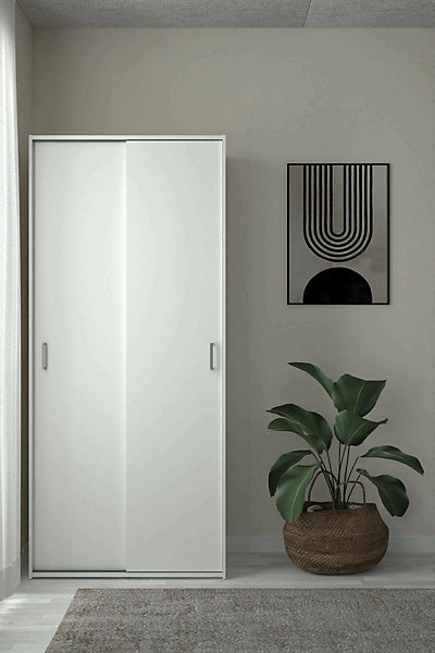 Garde-robe 2 portes Cindy, Meubles de chambre, Penderie de plain-pied, Placard à vêtements, 78x48 h175 cm, Blanc