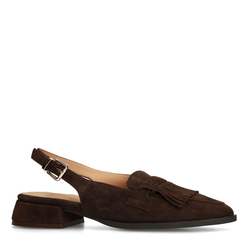 Manfield Donkerbruine suède slingbacks