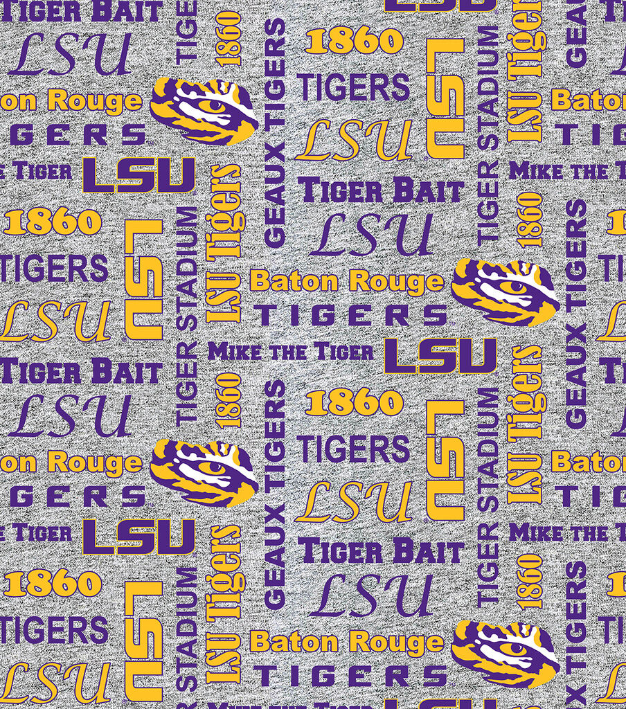 Louisiana State University Fleece Fabric Heather Verbiage