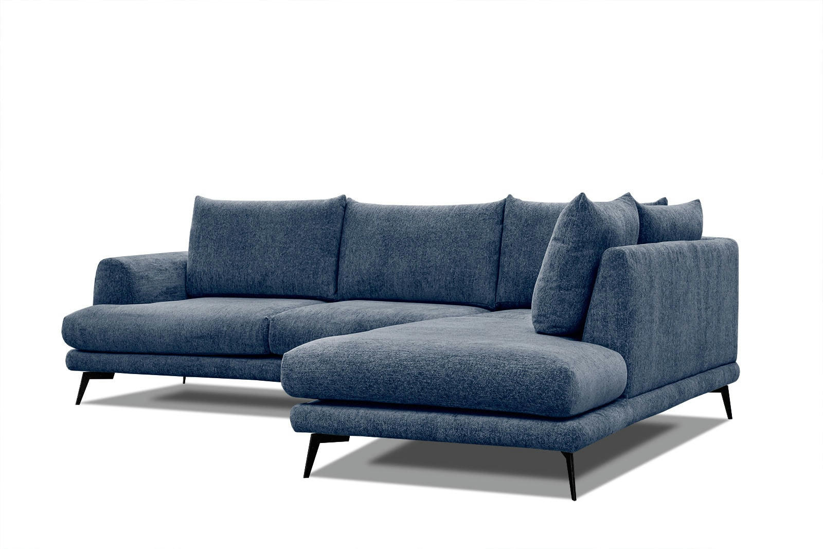 ADRIA - Canapé d'angle droit 5 places tissu bleu foncé