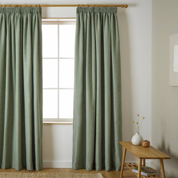 Habitat Herringbone Pencil Pleat Curtains - Green -117x137cm