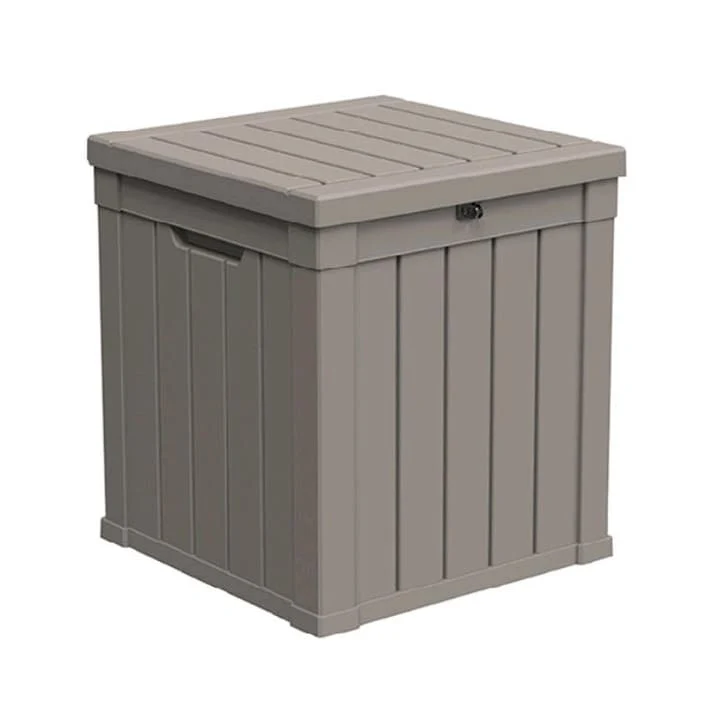 50GAL Deck Box with Lockable Lid -Weatherproof Rattan-Grain Resin Storage, Easy Assembly