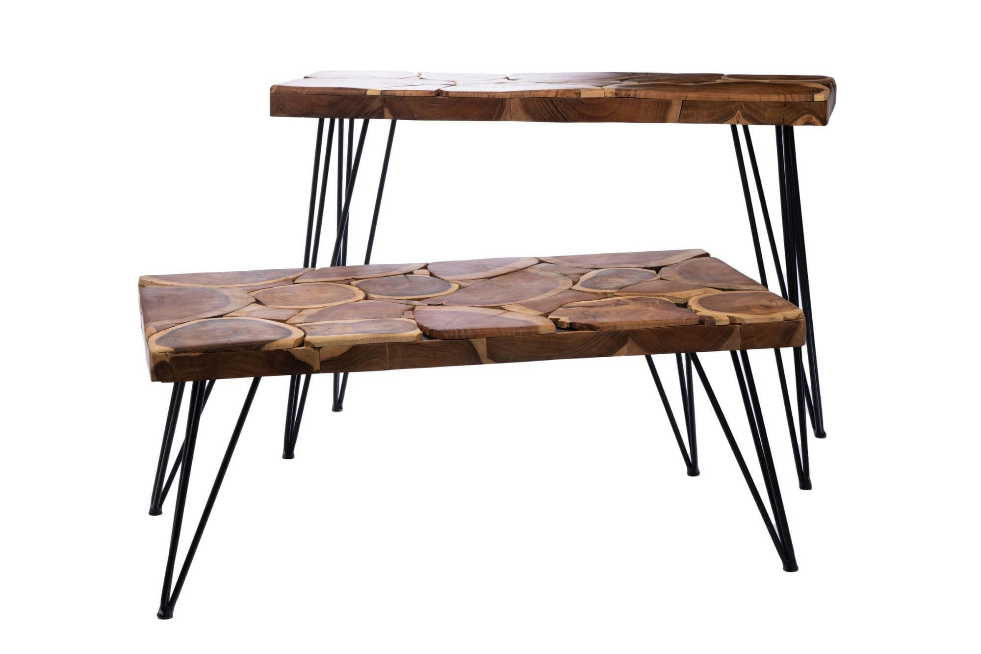 CALYSTE - Table basse rectangulaire en bois pieds métal inclinés L110