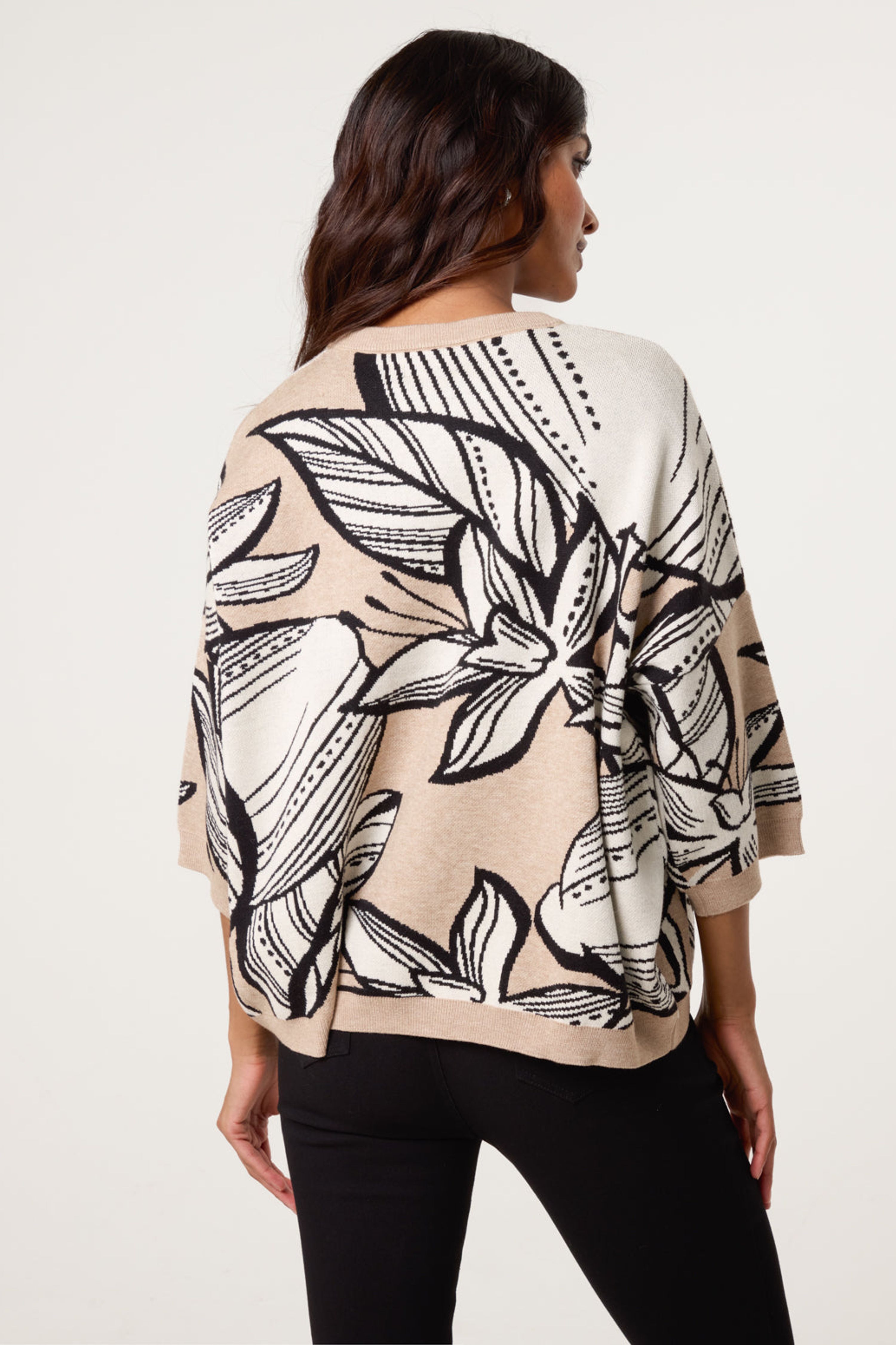 Blue Vanilla Beige Flower Pattern Jumper