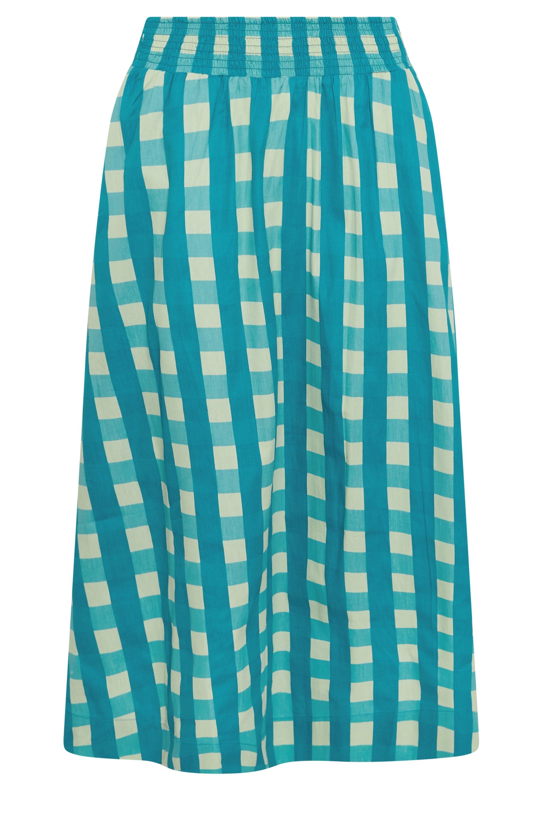 PixieGirl Petite Check Cotton Shirred Midi Skirt