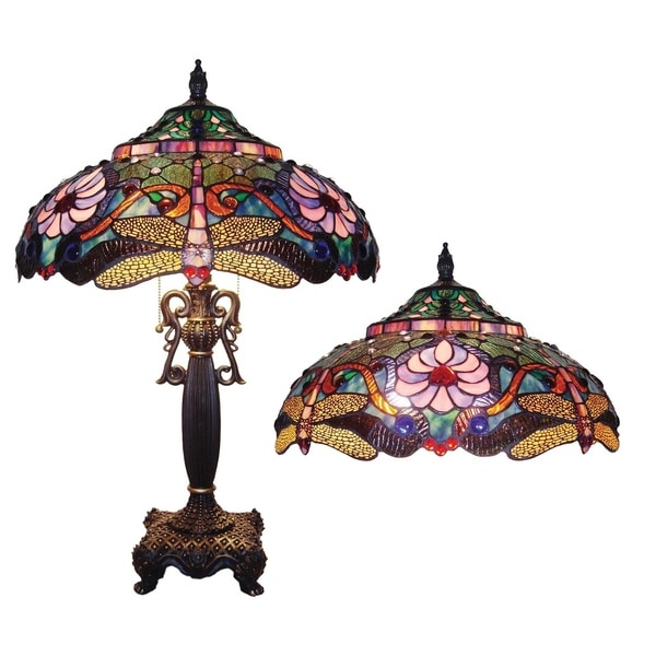 Tiffany-style Bronze Dragonfly Table Lamp