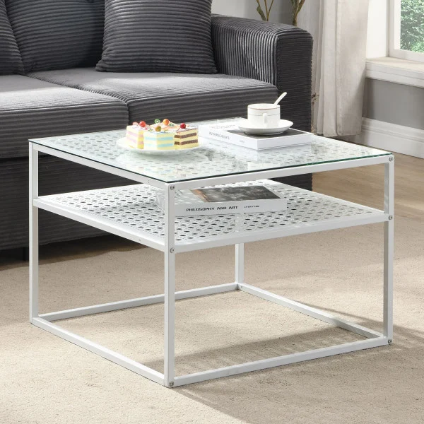 Stolik kawowy ze szkła i metalu 60x60x45 cm kwadratowy stolik do salonu