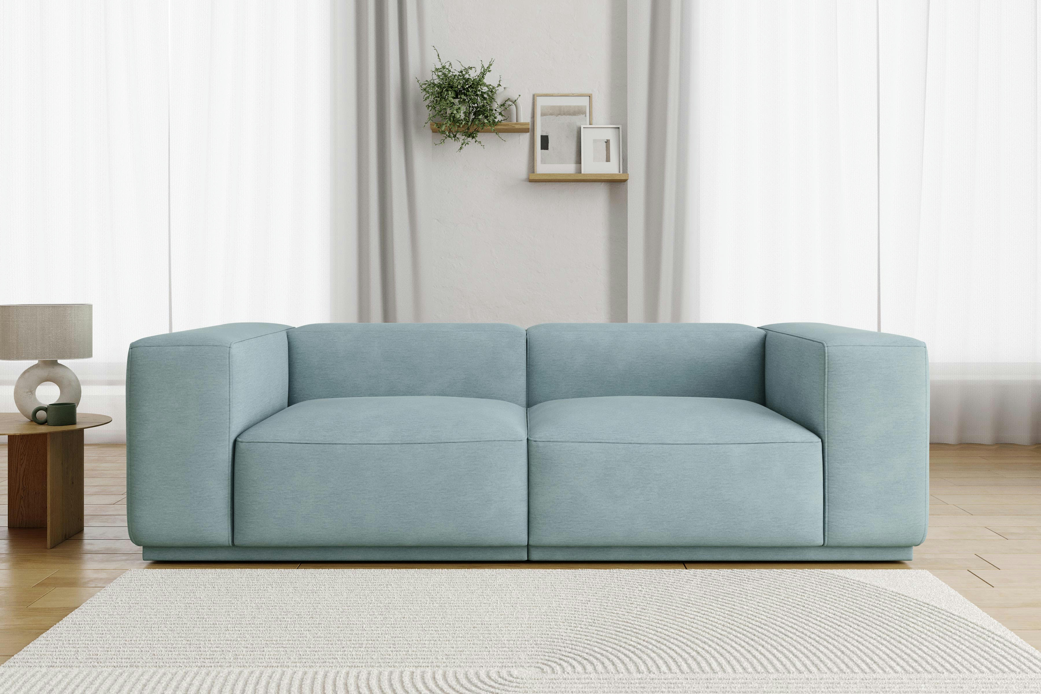 SACHA - Canapé droit en tissu 4 places vert d'eau