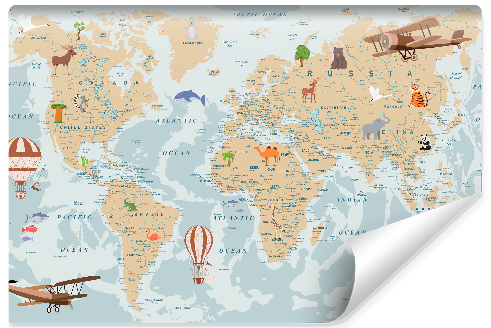 Fototapeta Dla Dzieci MAPA ŚWIATA Po Angielsku 90x60cm