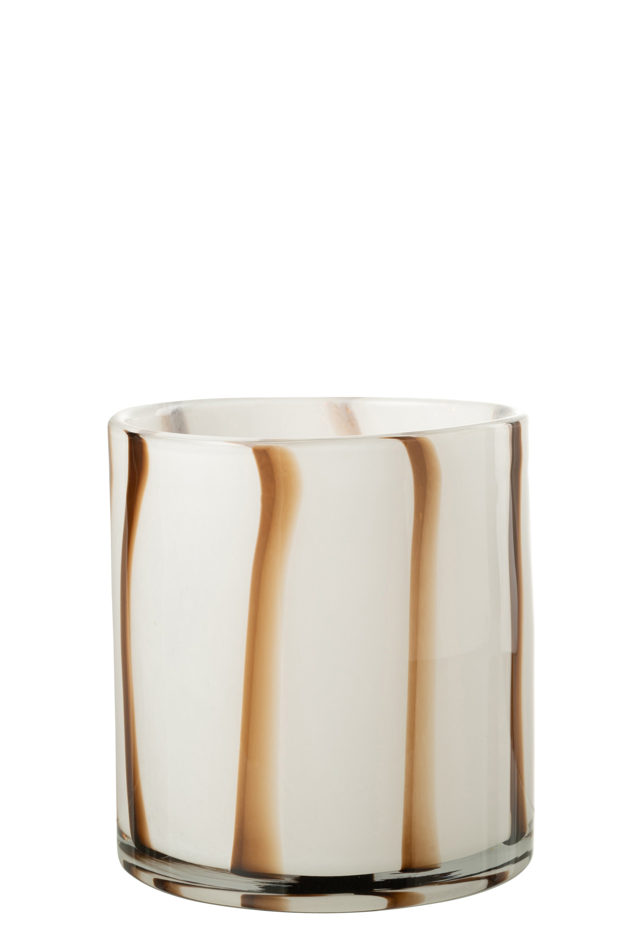 J-Line windlicht Strepen Safari - glas - wit bruin - medium