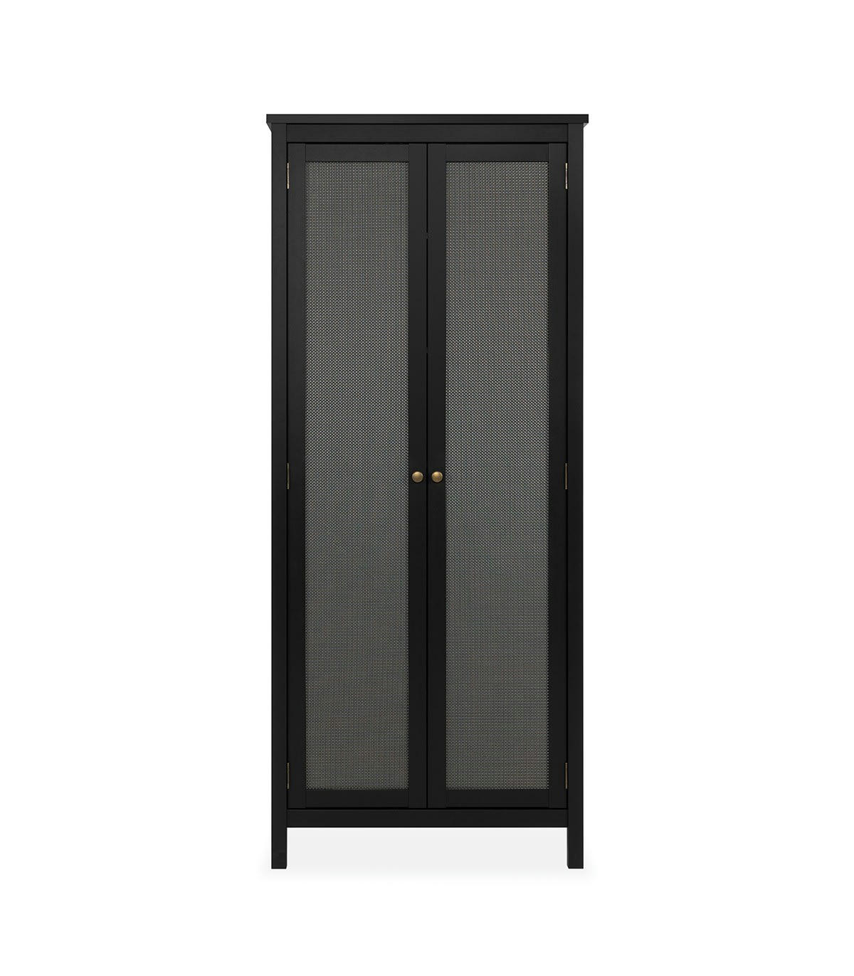 KRAKOW - Armoire 2 portes noir et effet bois et métal - L80 x H187 cm