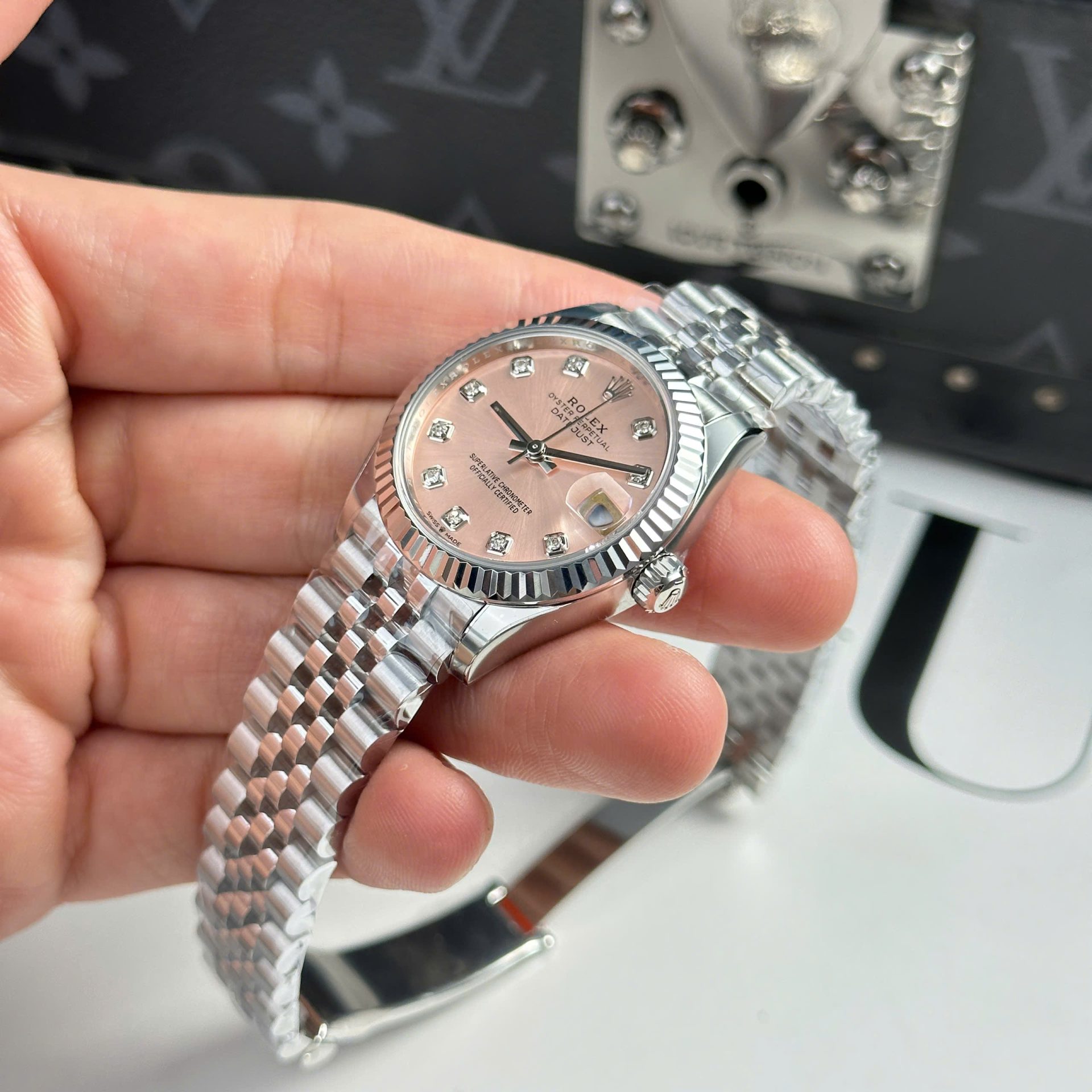 Rolex Datejust 316L Steel Pink Dial CZ Diamonds 31mm Jub THBF Replica