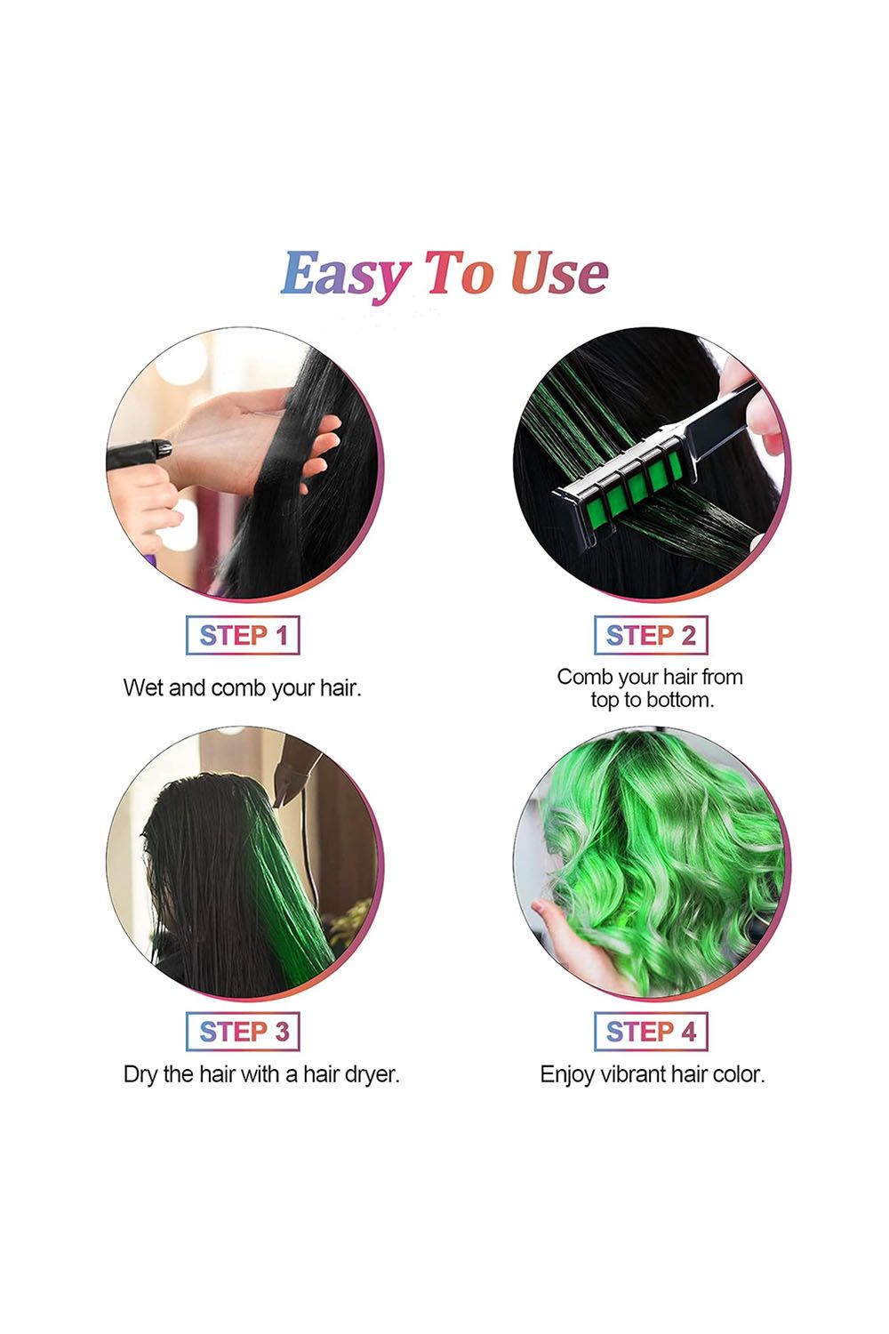 Living and Home 8Pcs Temporary Bright DIY Hair Color Chalk Comb Set