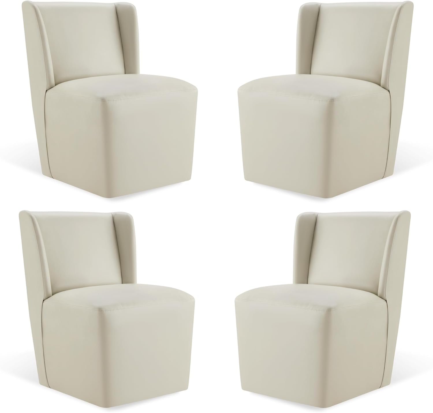 KISLOT Upholstered Dining Chairs Set of 4 with Casters, Wingback Modern Side Armless Deskchair with Rollers for Diningroom Bedroom Livingroom Reading Room, Cream Faux Leather