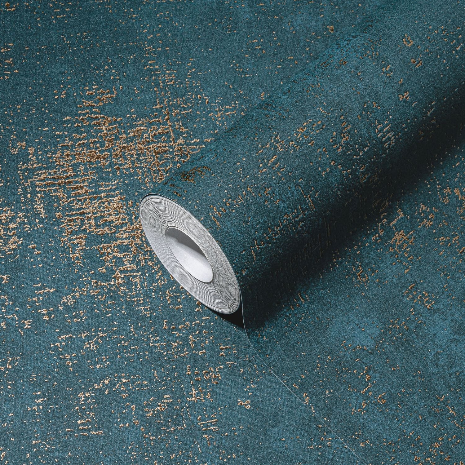 A.S. Création behang met structuur blauw, turquoise en goud - 53 cm x 10.05 m - AS-388326