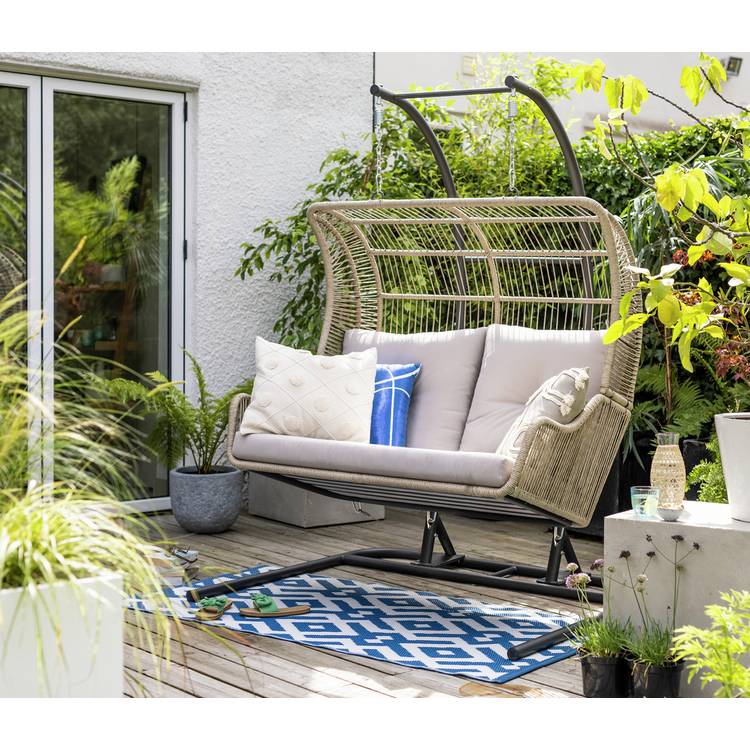 Habitat Malta Double Steel Garden Hanging Chair - Beige