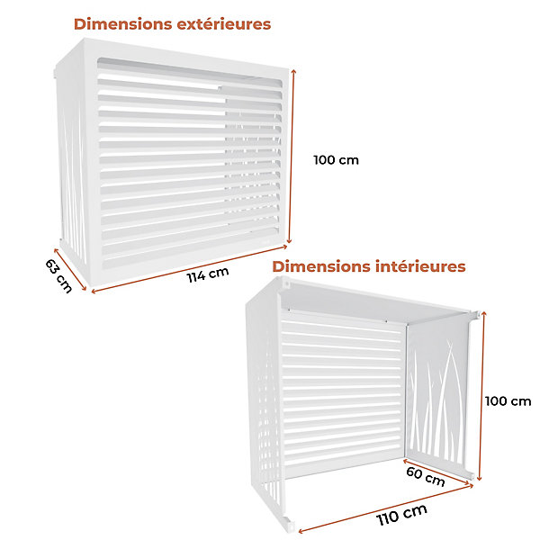 DECOAIRCO - Cache climatiseur extérieur métal - Cache clim, pompe à chaleur, protection groupe extérieur -Taille L - Blanc