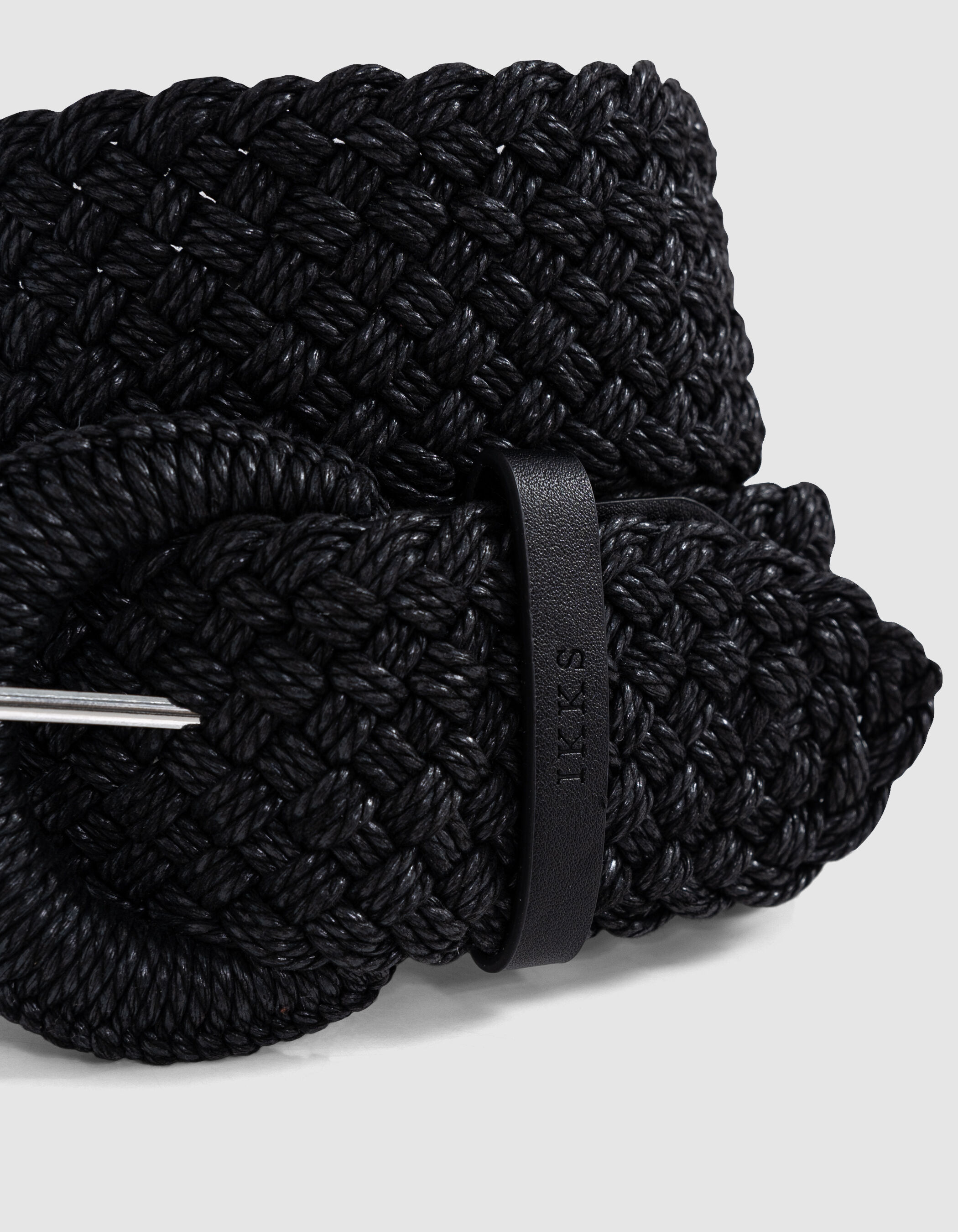 Ceinture large noire raphia tressé Femme