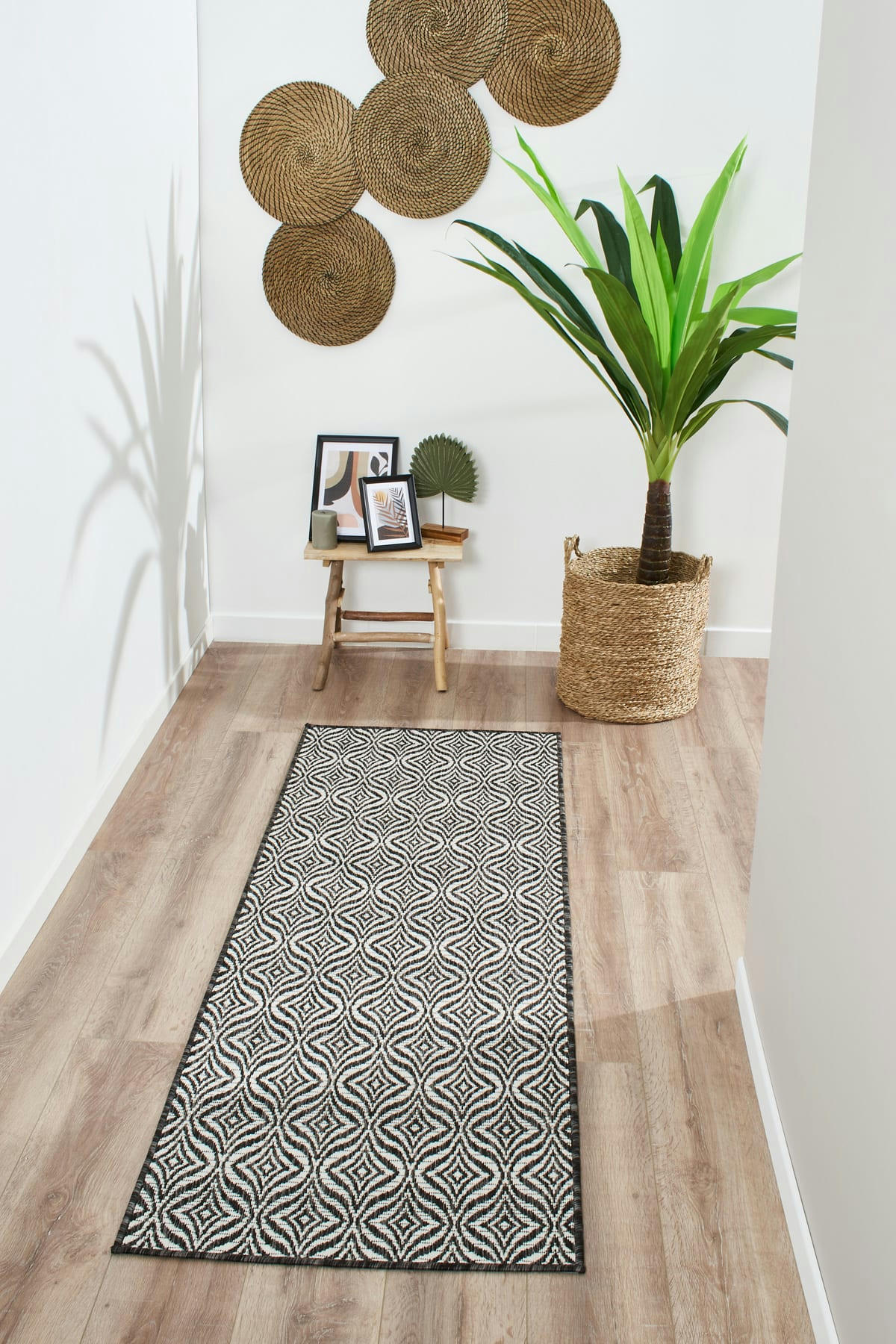 MOA - Tapis d'extérieur noir à motif blanc - 67x180