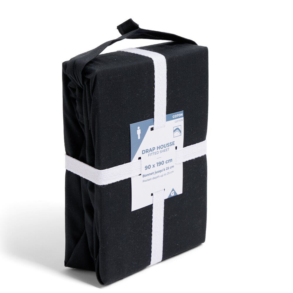 Drap housse 90x190cm 100% coton noir