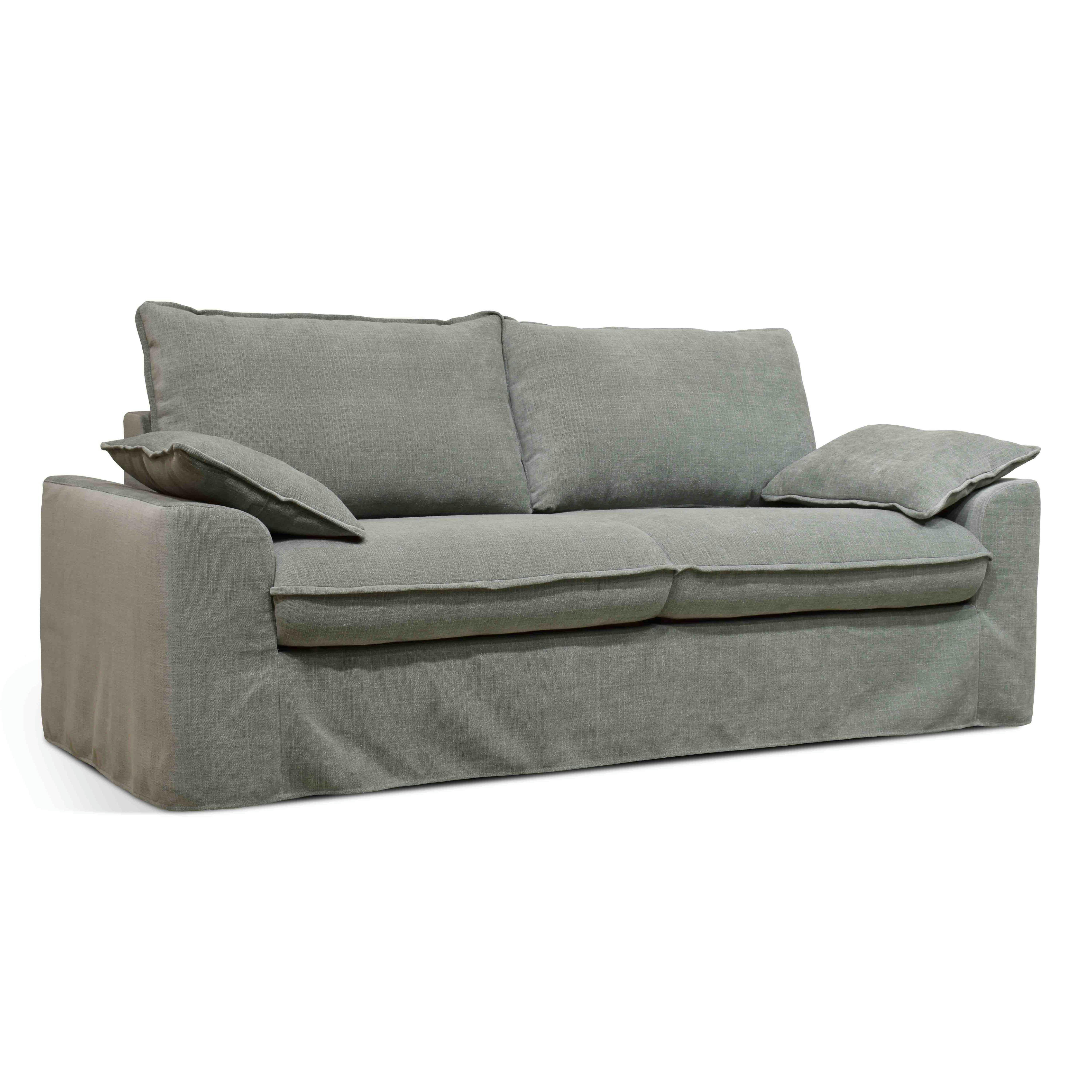 JAROD - Canapé tissu vert gris avec une housse supplémentaire velours noisette