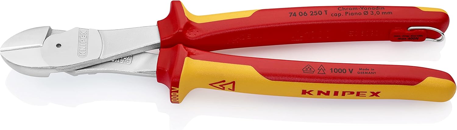 KNIPEX Tools 74 06 250 T High Leverage Diagonal Cutters-1000V Insulated-Tethered Attachment, 10