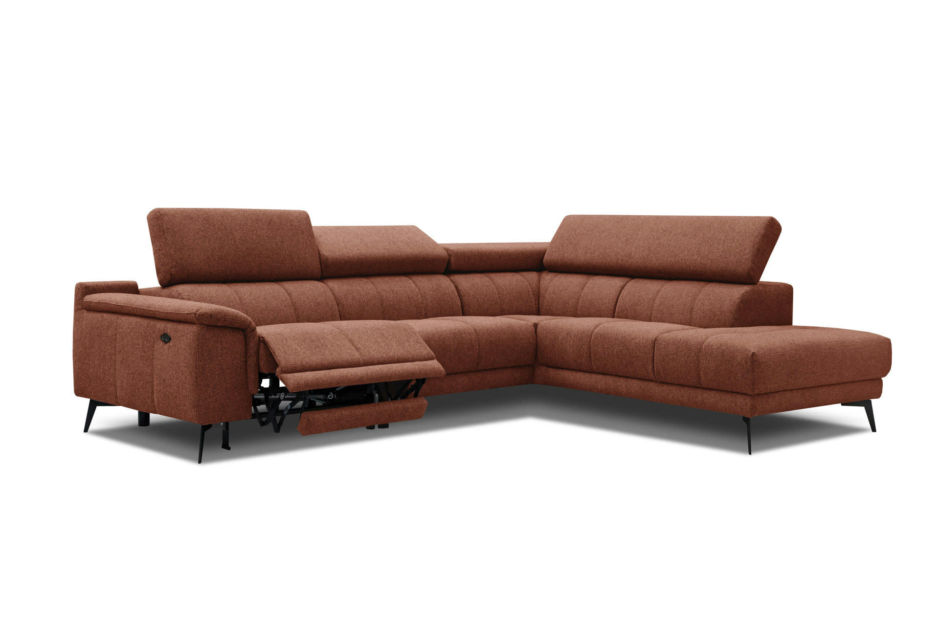 FIERO - Canapé d'angle droit 5 places avec une relax électrique tissu brique