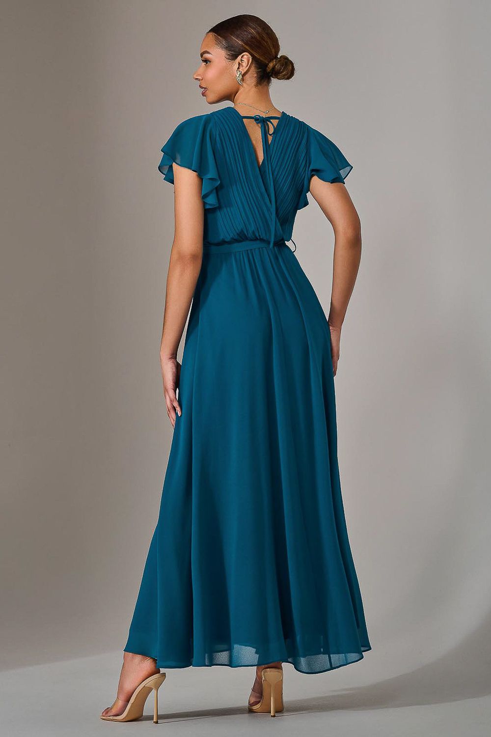 Jolie Moi Chiffon Flutter Sleeve Maxi Dress