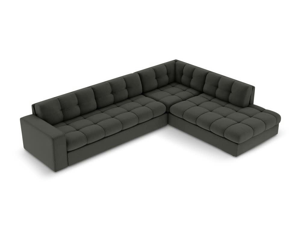 JUSTIN - Canapé d'angle 5 places en tissu structuré gris foncé