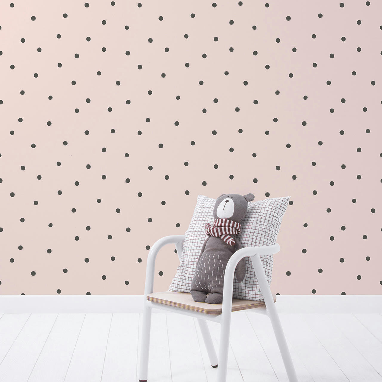 MINIMA - Papier peint pois en Papier Rose 50cm x 10m