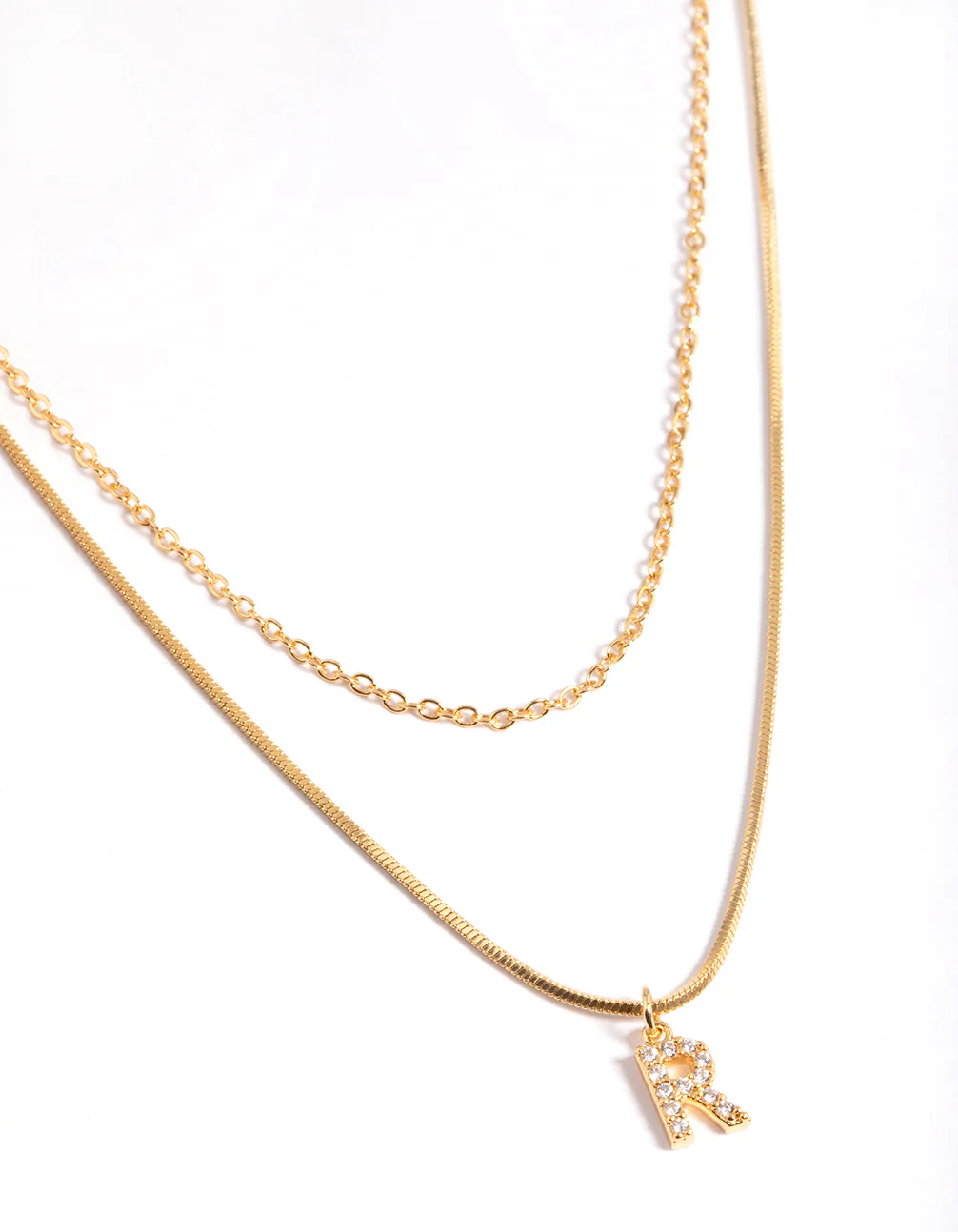 Gold Plated Diamante Letter R Layered  Necklace