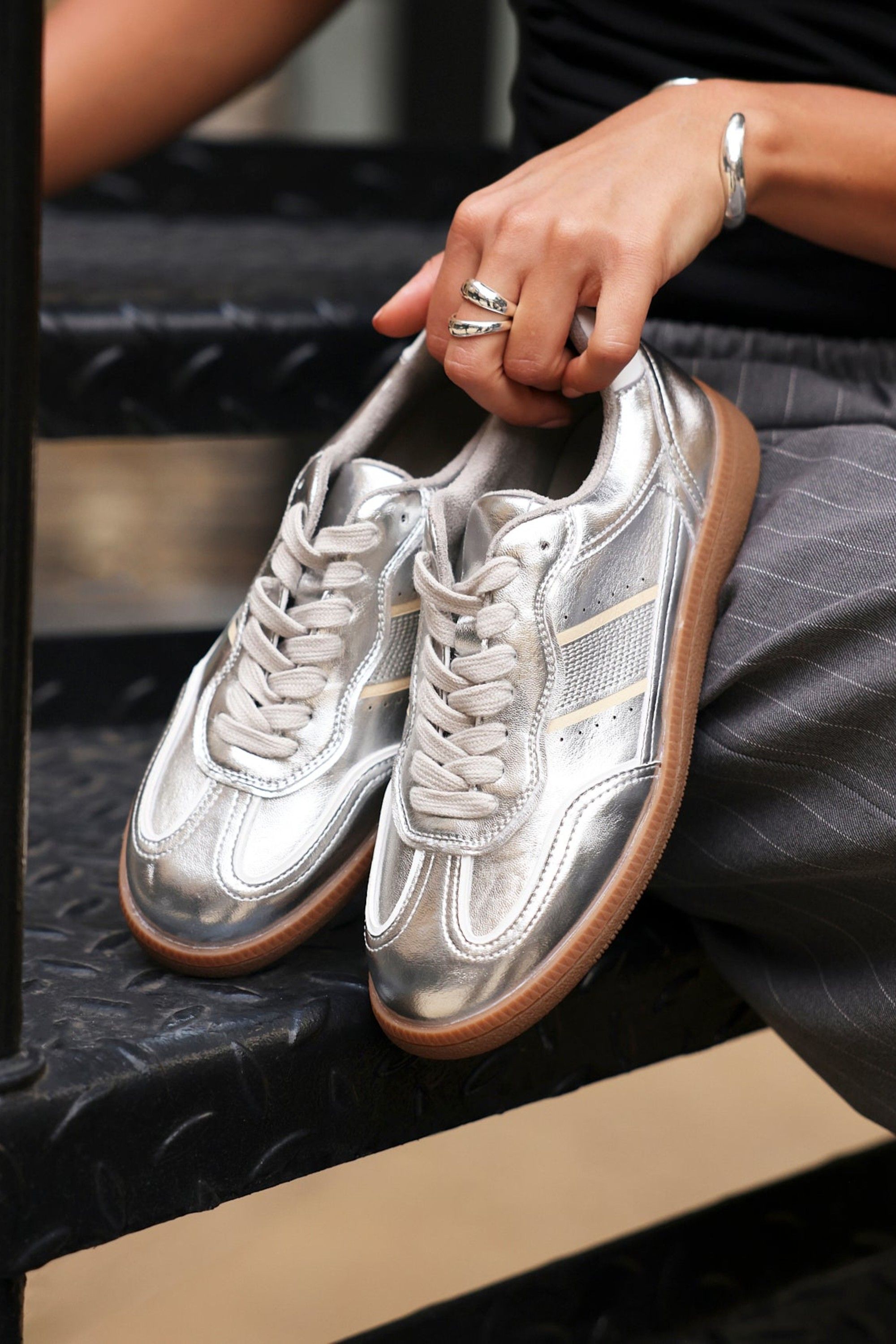 Linzi Vortex Silver Retro Style Trainers