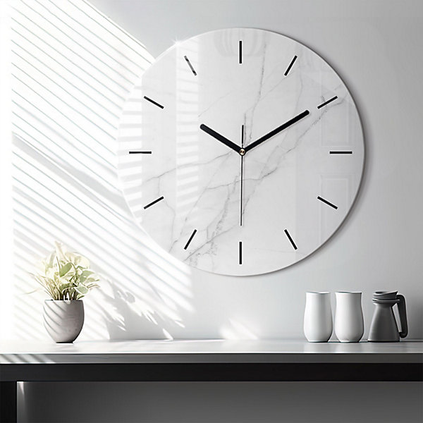 Horloge murale Wallfluent fi60 cm Aiguilles noires Marbre décoratif 1 pcs