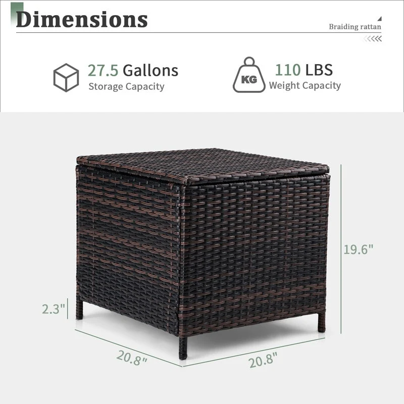 Patio 27 Gallons Wicker Storage Side Table
