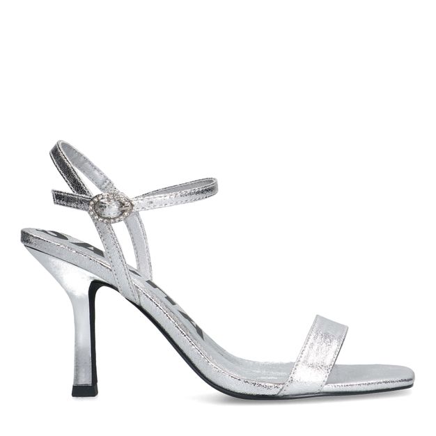 Zilveren metallic sandalen met hak