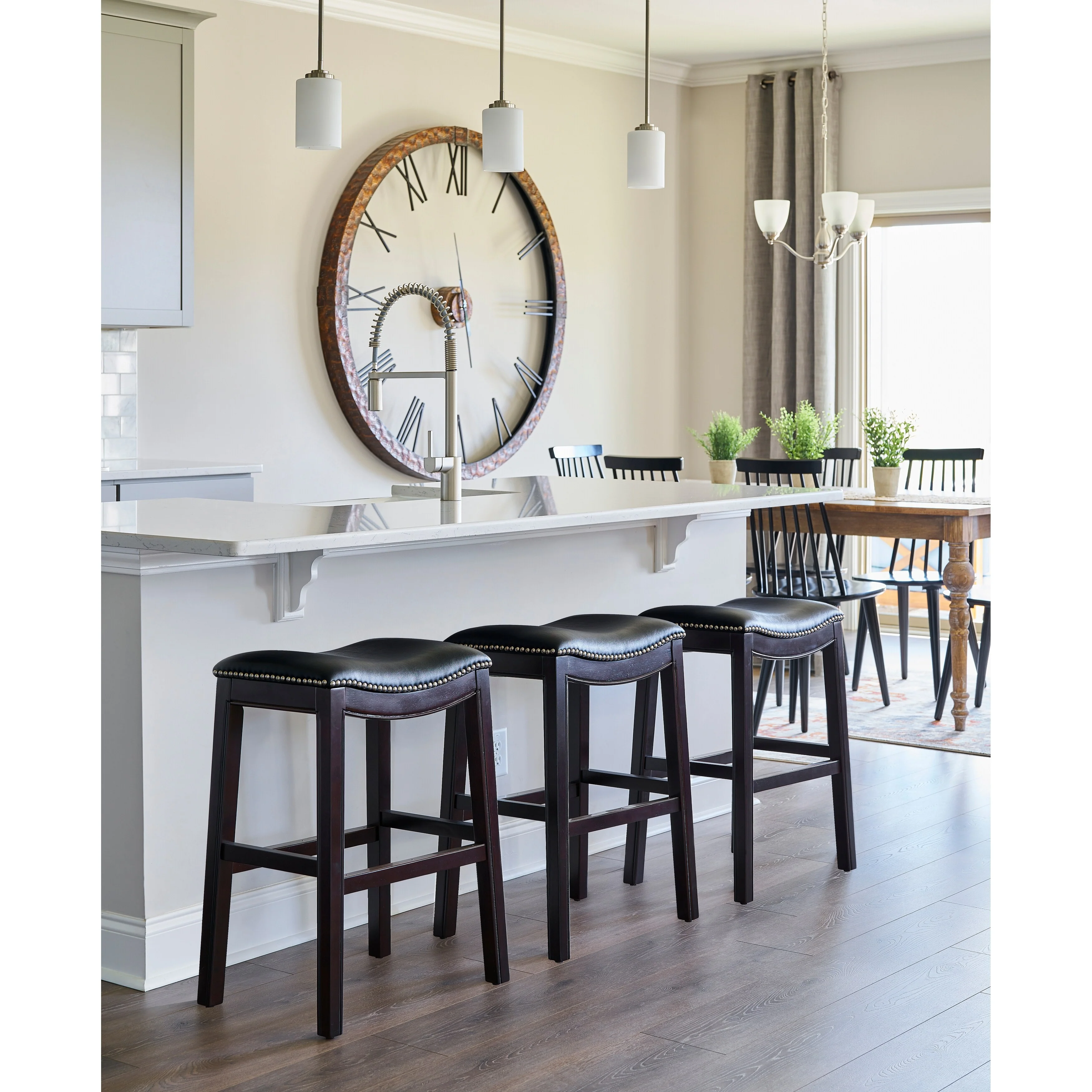 Julian 26 Counter Height Espresso Bar Stool with Black Faux Leather Seat