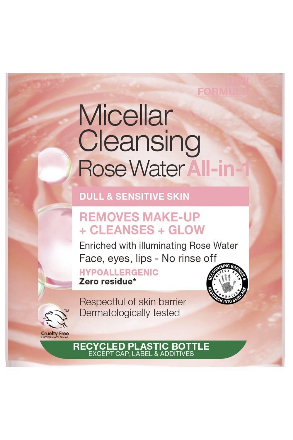 Garnier Micellar Rose Water Facial Cleanser For Dull Skin 700ml, Cleanse & Glow