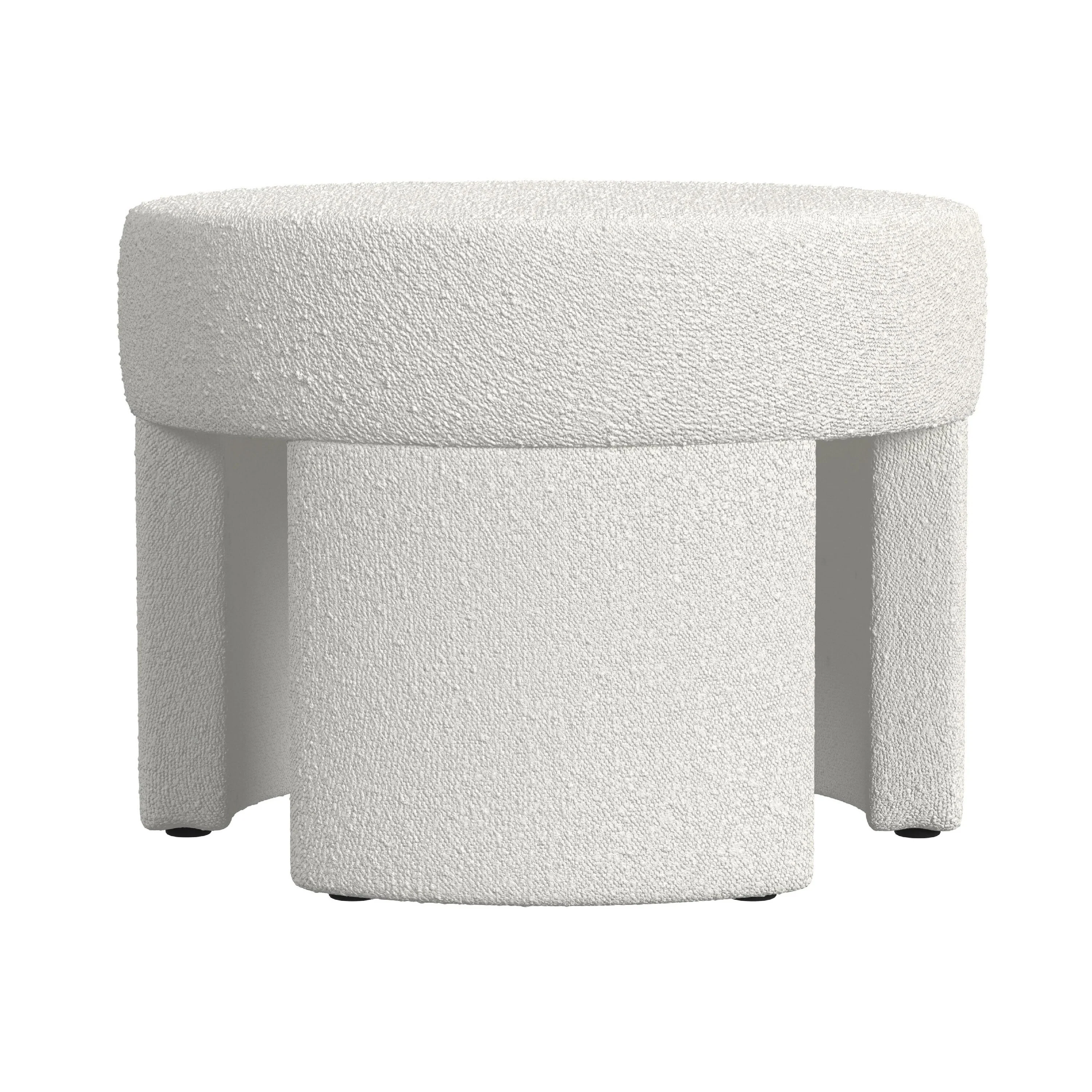 Noa Round Ottoman Footstool, Soft Cream White Boucle, 24 Inch