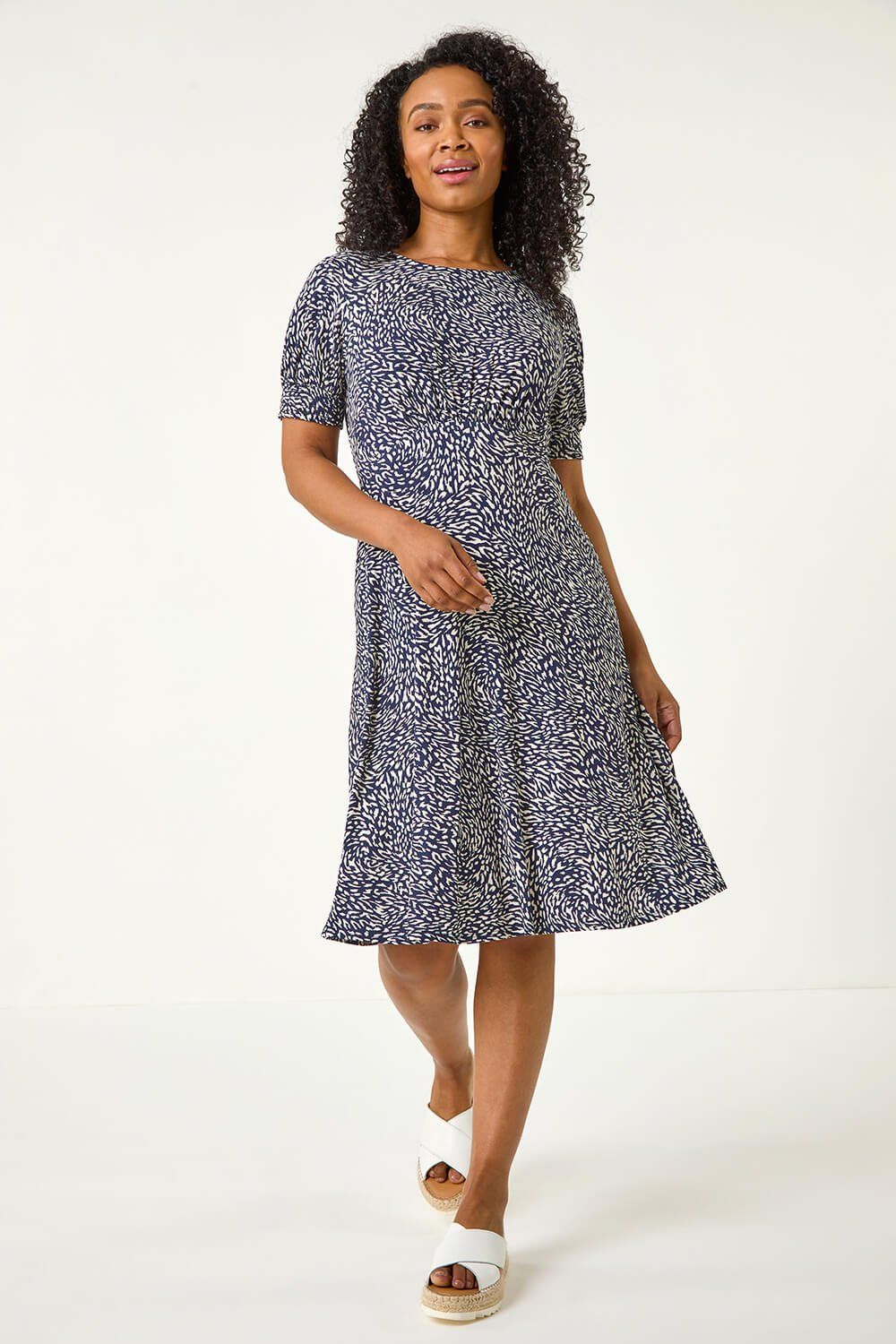 Roman Petite Floral Print Shirred Stretch Dress
