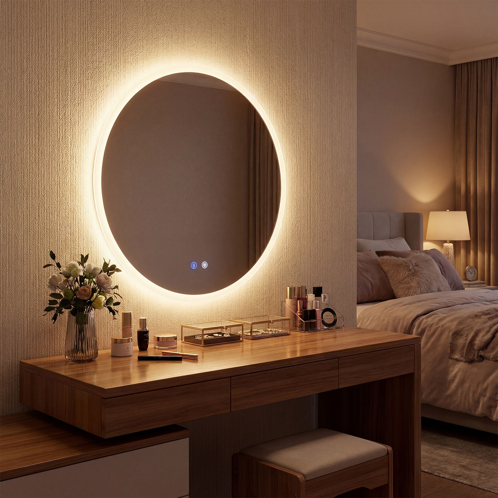 Costway 60CM Round LED Bathroom Mirror Wall-mounted Backlit Vanity Mirror
