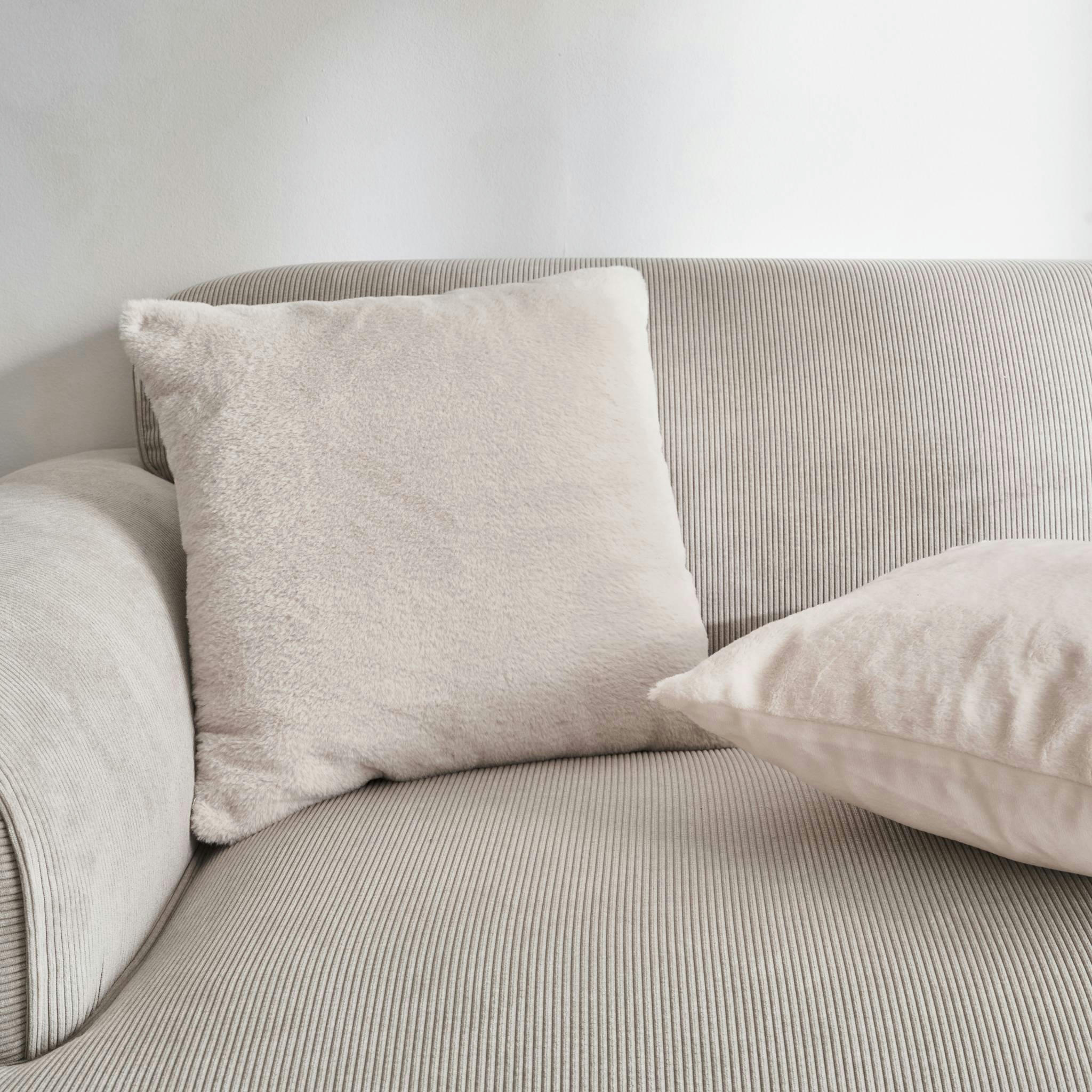 LAPONIE - Coussin beige garnis fausse fourrure 40x40cm (lot de 2)