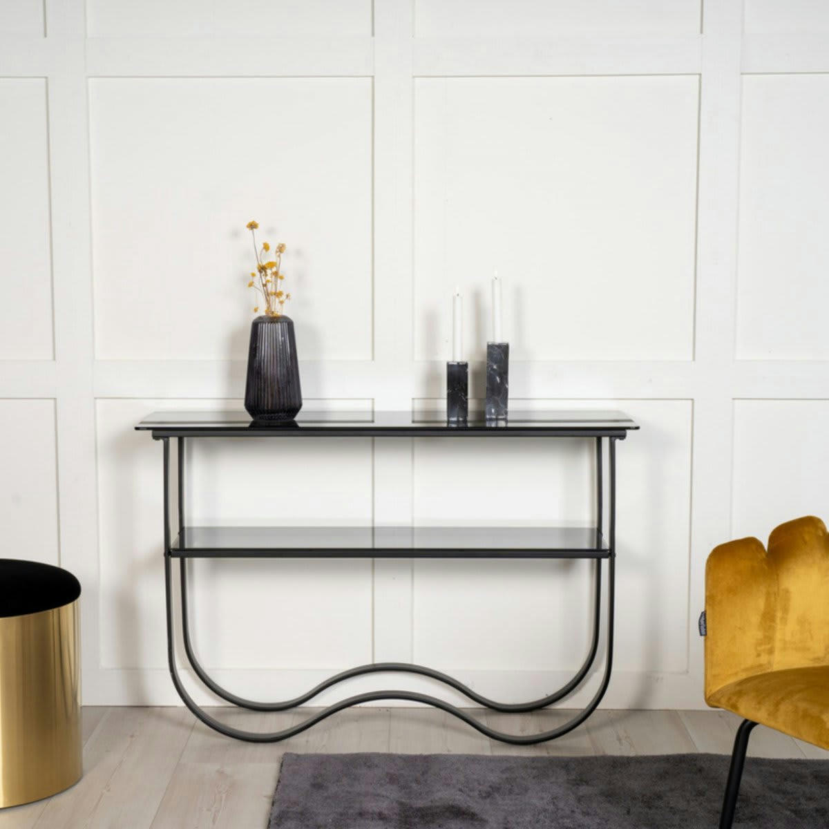 EVY - Console tendance en verre et métal