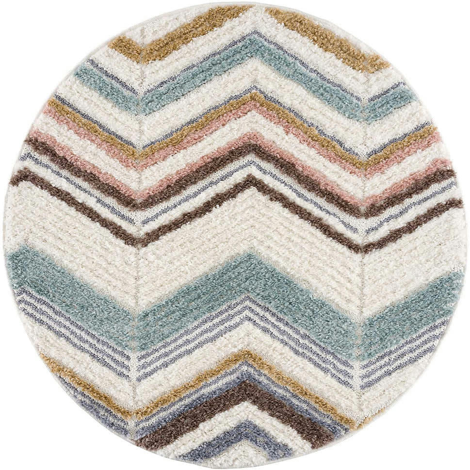 BÖHMEN - Tapis rond à poils longs et relief multicolore 120x120cm
