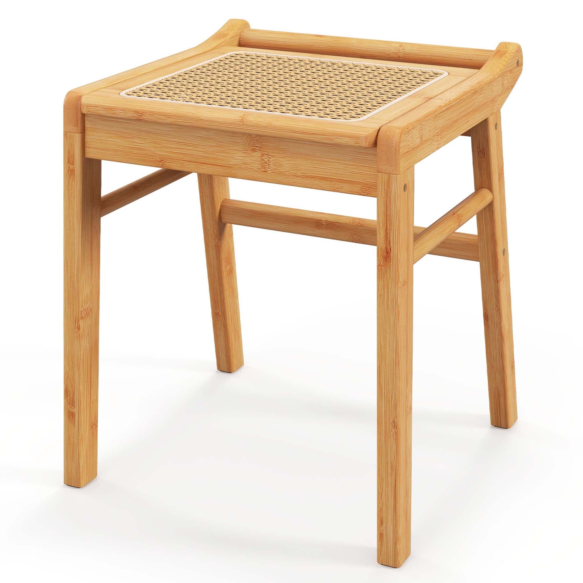 Bamboo Vanity Stool Rattan Top Ottoman Footrest Natural