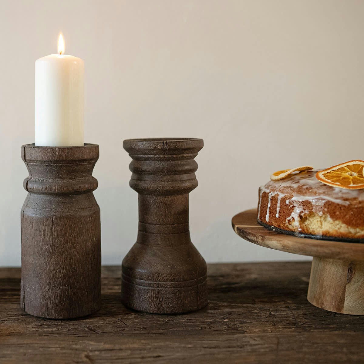 - Set de 2 bougeoirs en bois recyclé