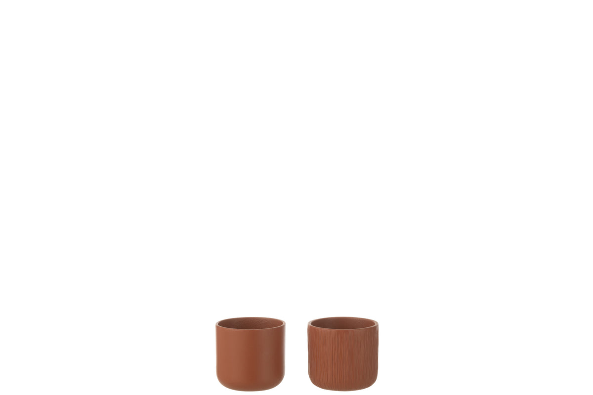 J-Line bloempot Gen - keramek - bruin - XXS - 2 stuks - Ø 7 cm