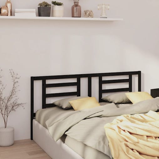 NNEVL Bed Headboard Black 156x4x100 cm Solid Wood Pine